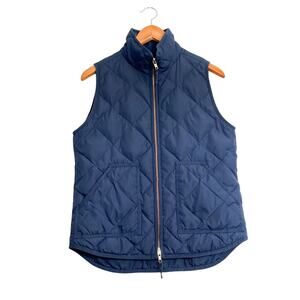 J Crew Women's Quilted Down Vest Sz S Navy Blue Full Zip Pockets Basic Outdoor